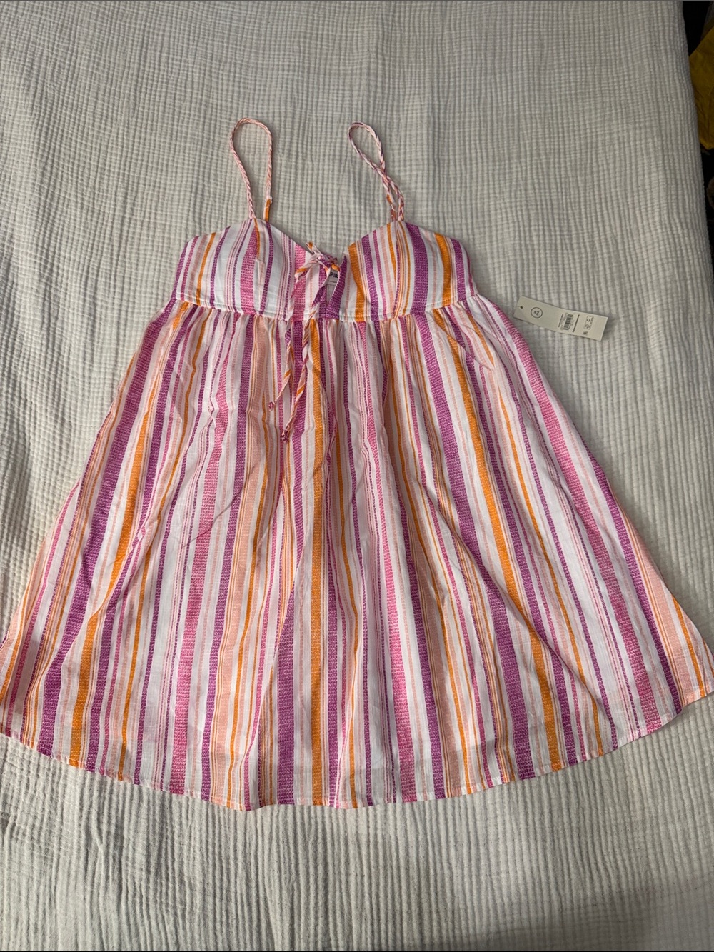 No Boundaries Pink, Orange & White Striped Spaghetti Strap Mini Dress